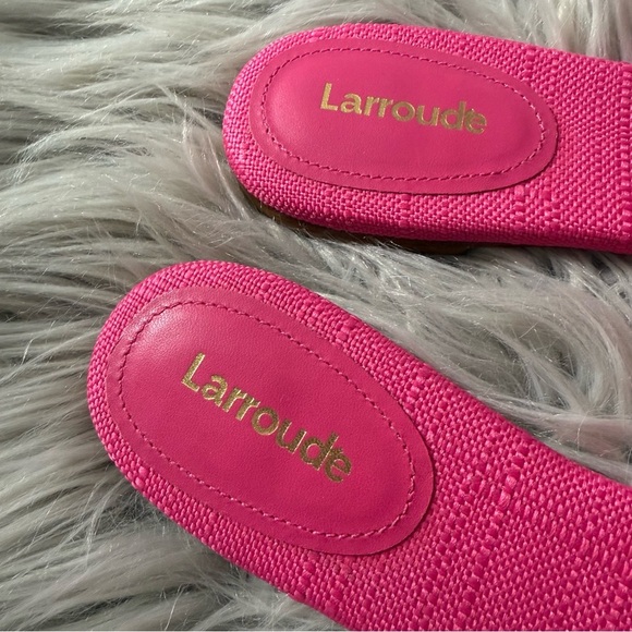 LARROUDE Ivy Ruffle Slip On Mule Flat Sandals in Pink Raffia Size 5 NWB - Picture 5 of 14